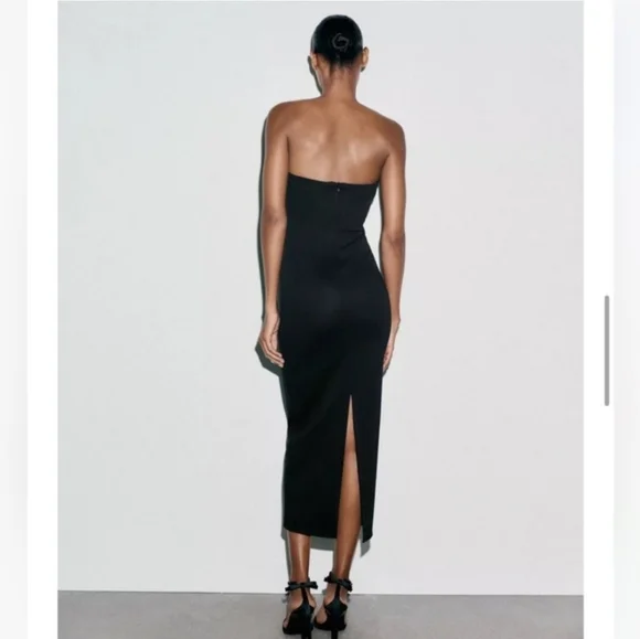 Zara Fitted Midi Dress Black Size L - Picture 11 of 12